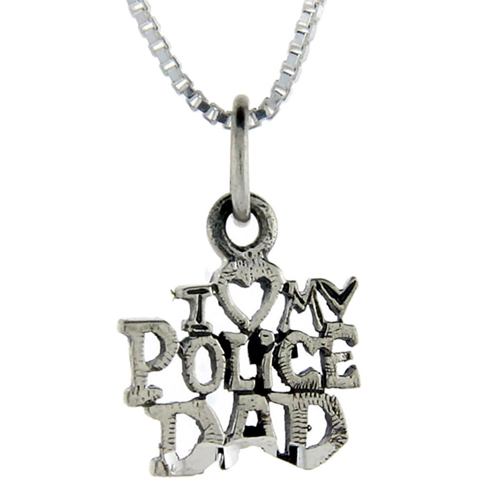 Sterling Silver Love My Police Dad Word Pendant, 1 inch wide 
