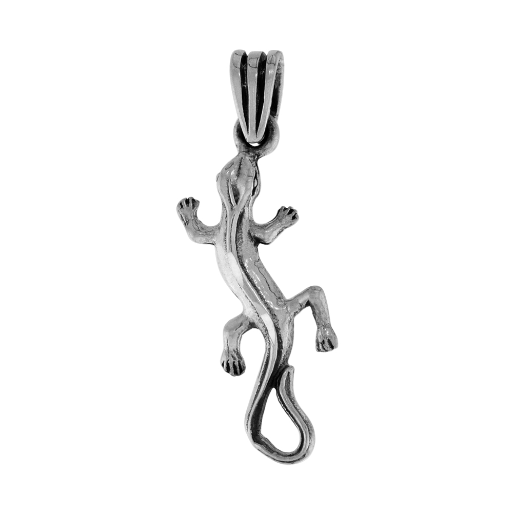 Small 1 1/4 inch Sterling Silver Lizard Necklace Diamond-Cut Oxidized finish available with or without chain