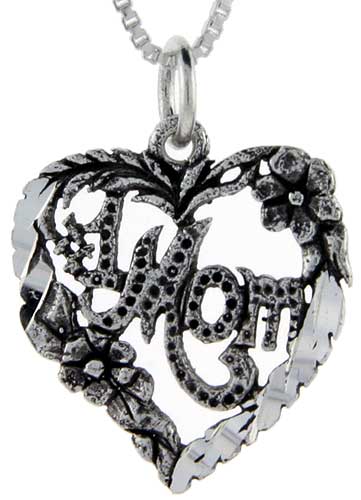 Sterling Silver Number 1 Mom Word Pendant, 1 inch wide 
