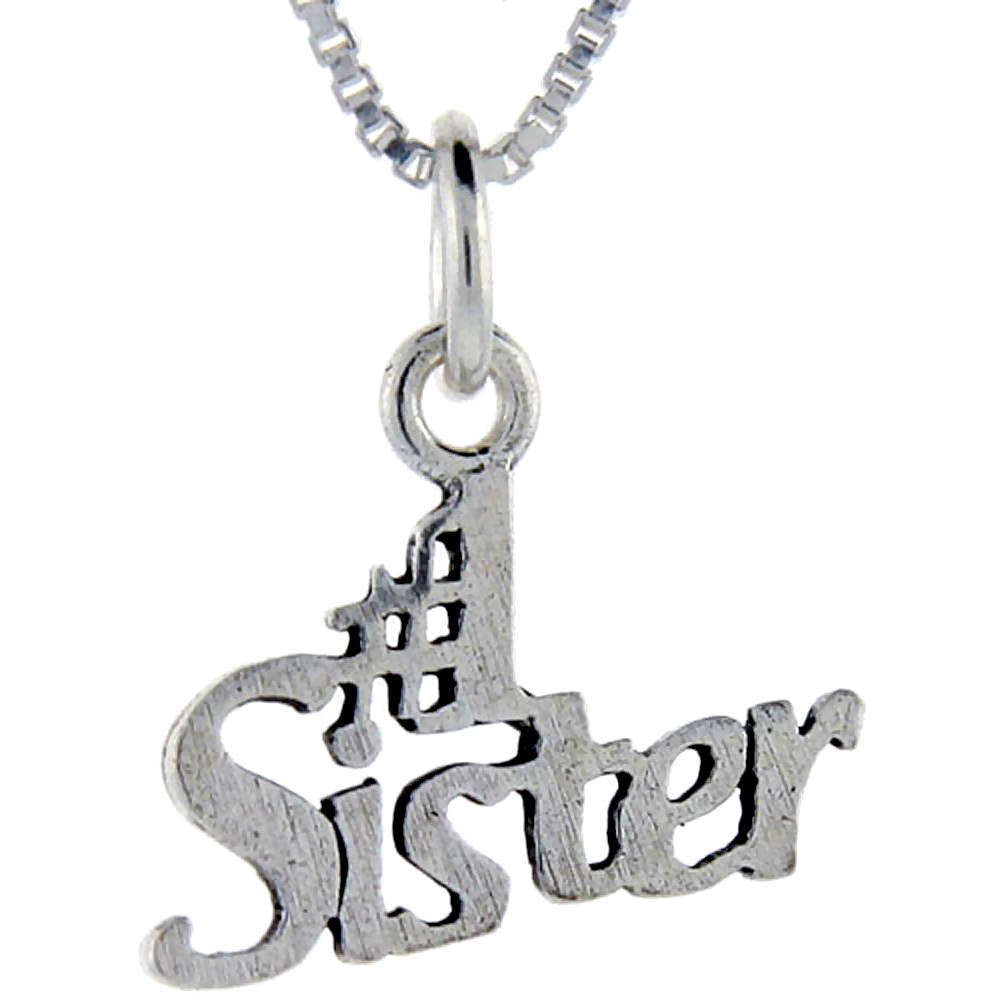 Sterling Silver Number 1 Sister Word Pendant, 1 inch wide 