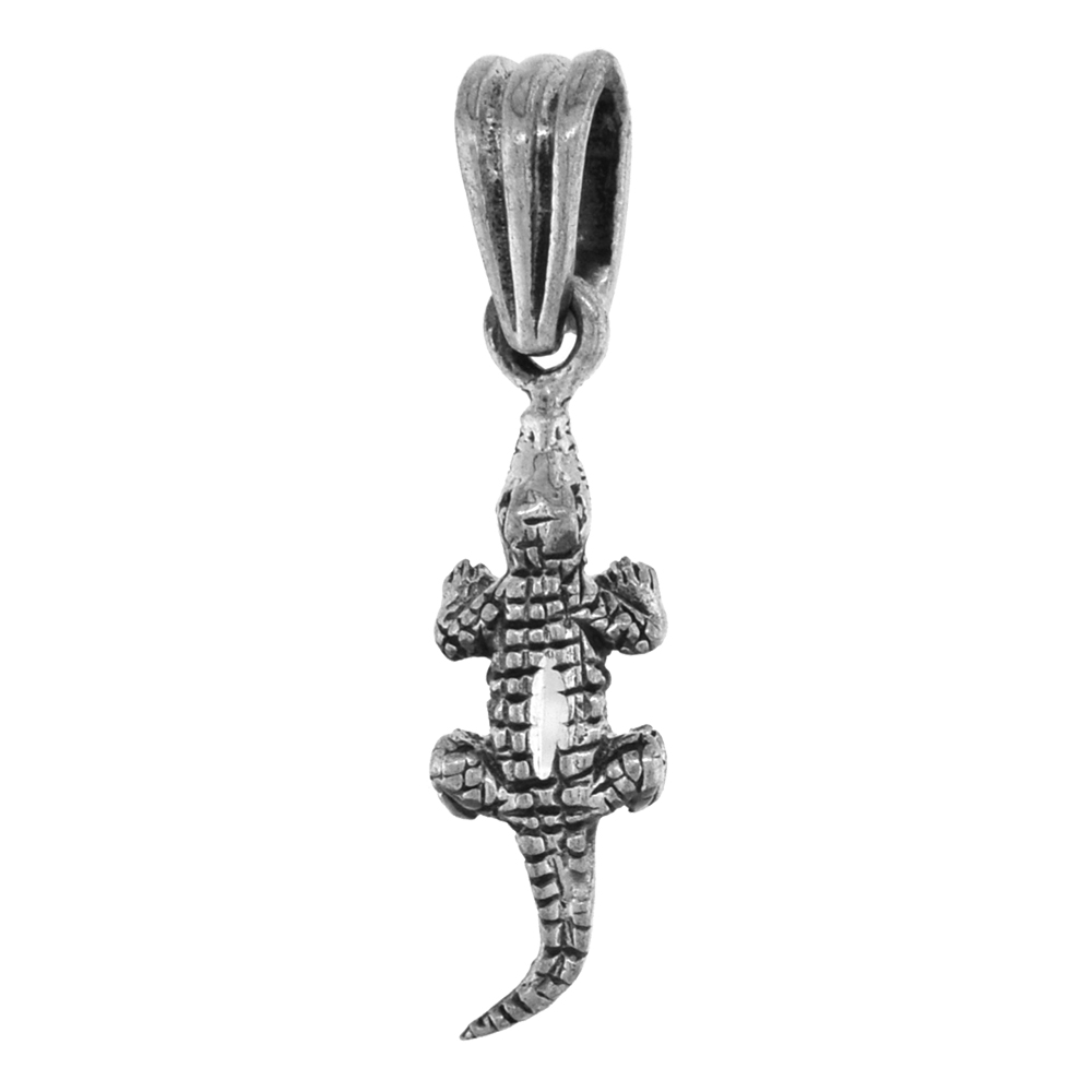 Small 1 inch Sterling Silver Alligator Necklace Diamond-Cut Oxidized finish available with or without chain