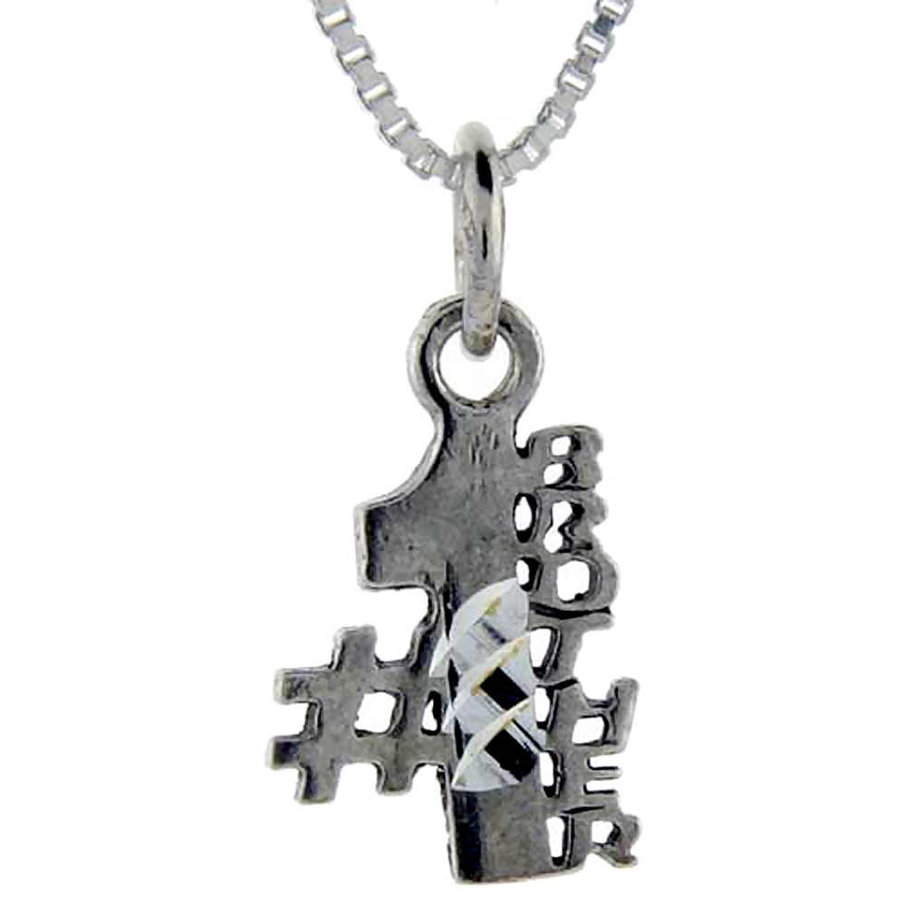 Sterling Silver Number 1 Brother Word Pendant, 1 inch wide 