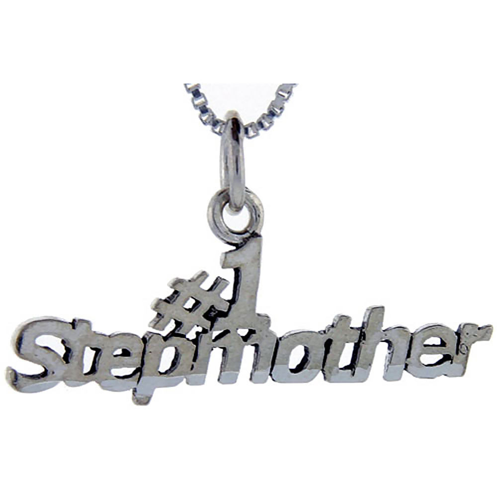 Sterling Silver Number 1 Stepmother Word Pendant, 1 inch wide 