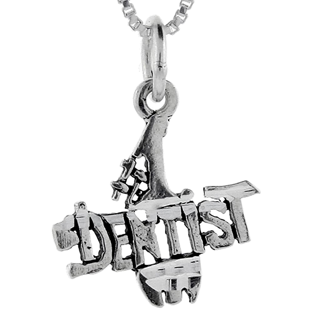 Sterling Silver Number 1 Dentist Word Pendant, 1 inch wide 