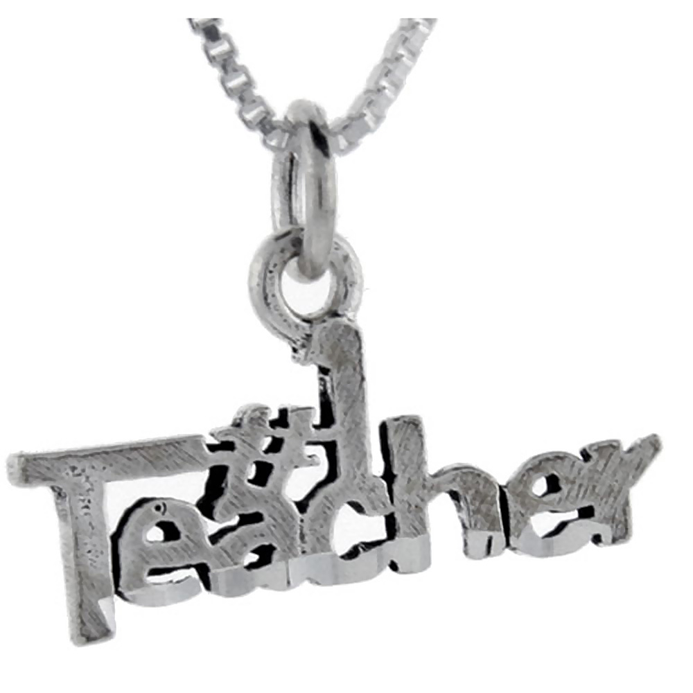 Sterling Silver Number 1 Teacher Word Pendant, 1 inch wide 