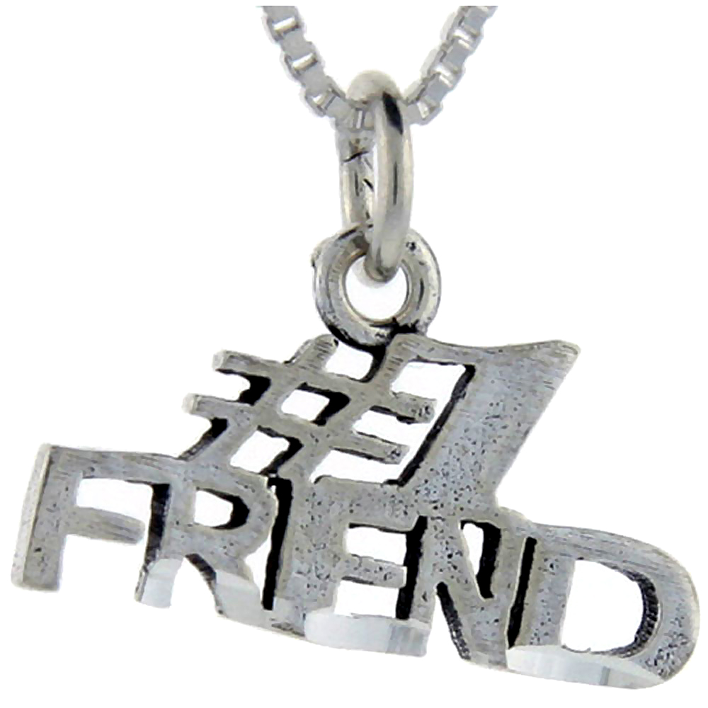 Sterling Silver Number 1 Friend Word Pendant, 1 inch wide 