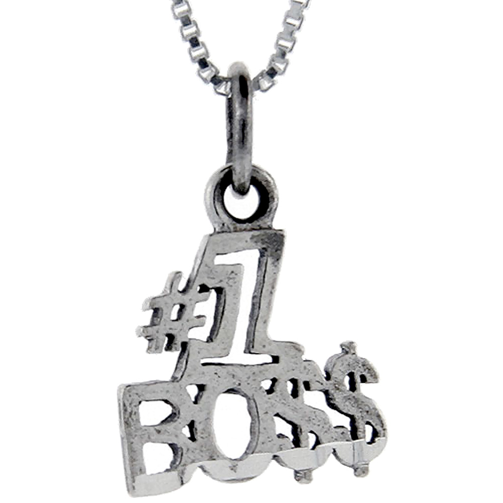 Sterling Silver Number 1 Boss Word Pendant, 1 inch wide 