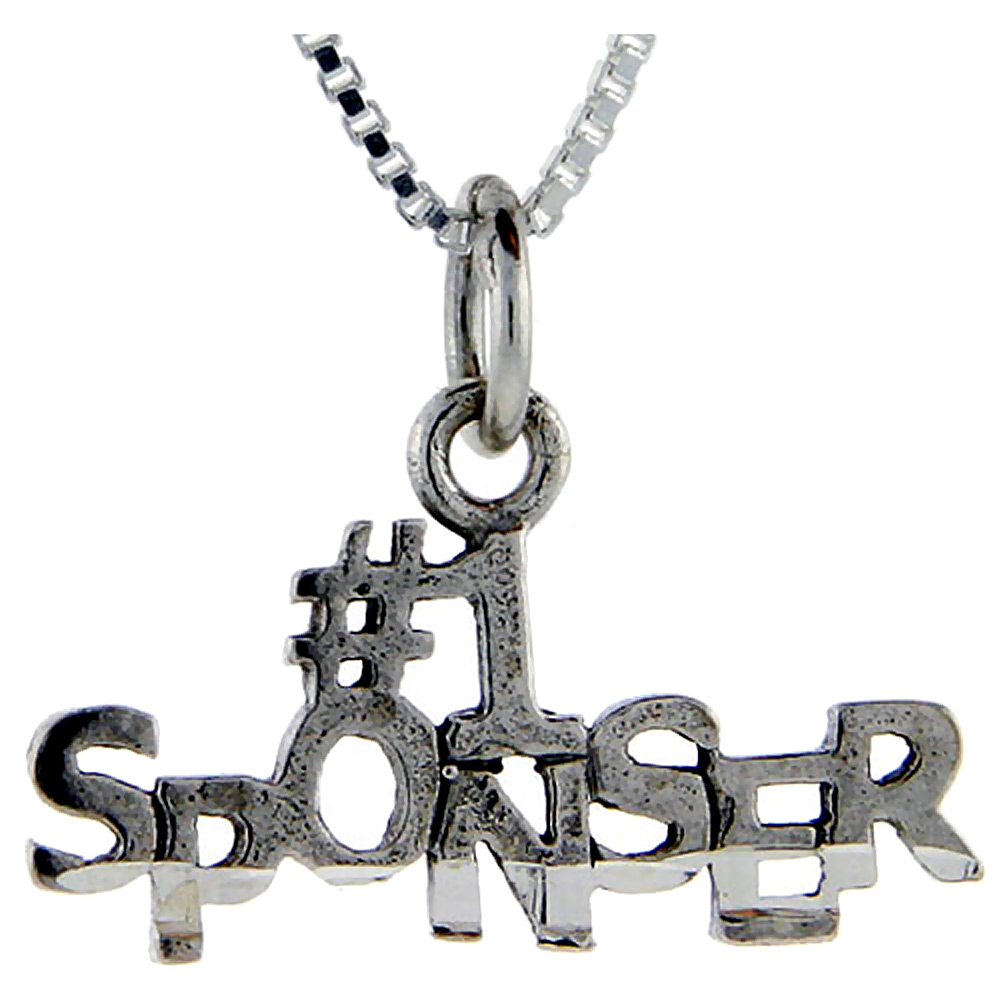 Sterling Silver Number 1 Sponsor Word Pendant, 1 inch wide 