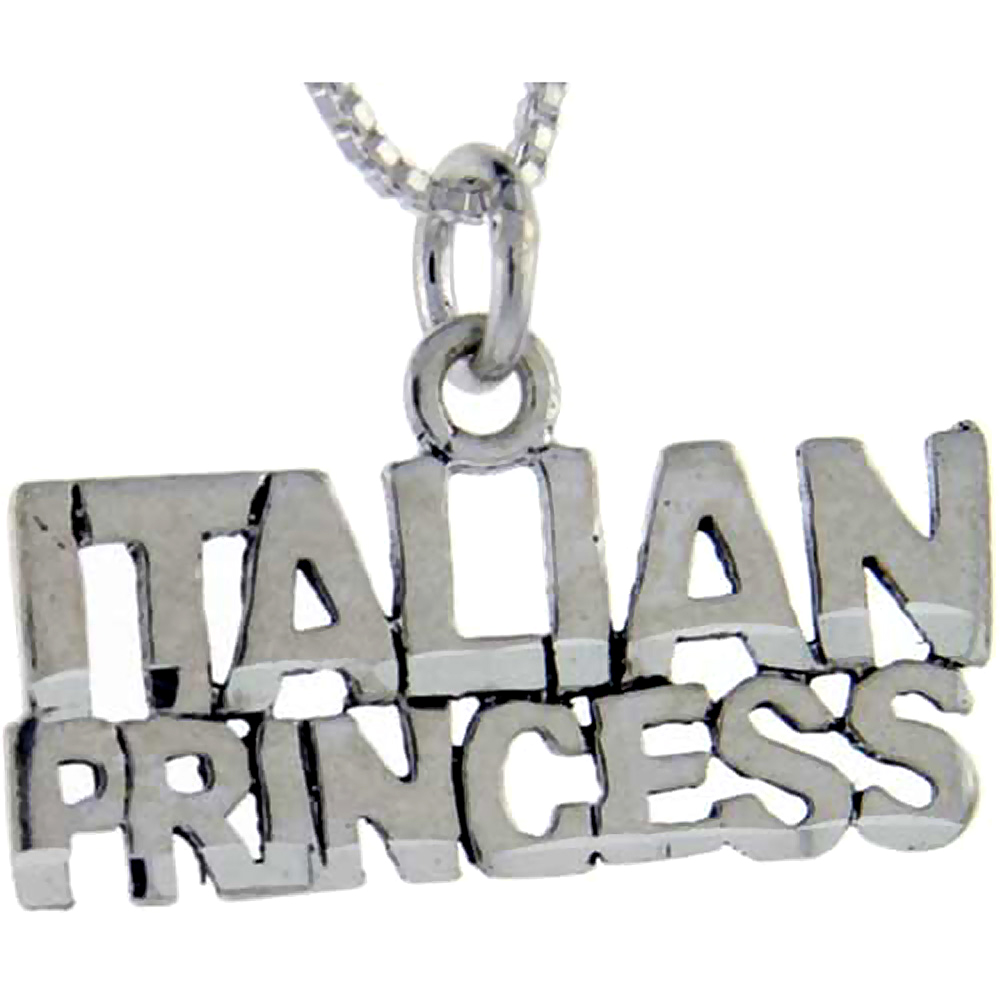 Sterling Silver Italian Princess Word Pendant, 1 inch wide 