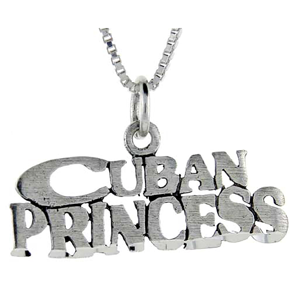 Sterling Silver Cuban Princess Word Pendant, 1 inch wide 