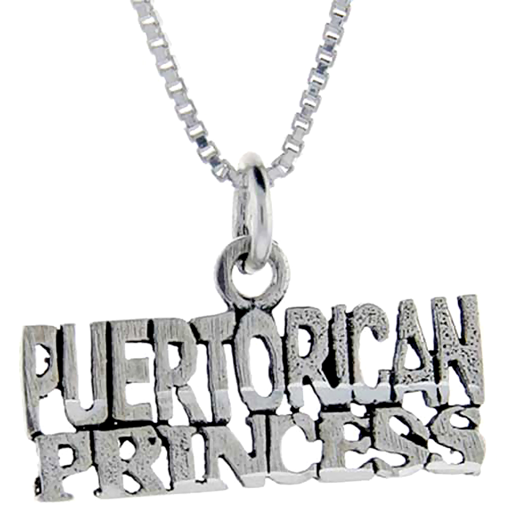 Sterling Silver Puerto Rican Princess Word Pendant, 1 inch wide 