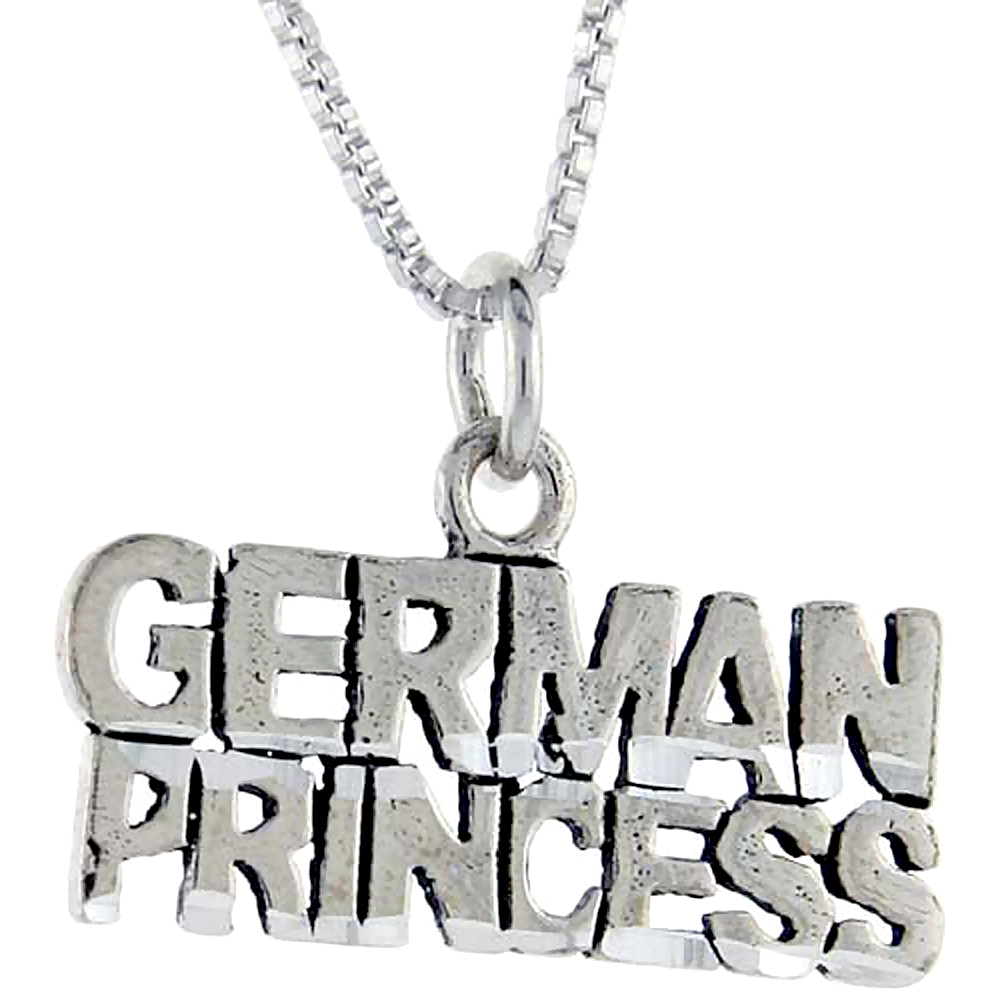 Sterling Silver German Princess Word Pendant, 1 inch wide 
