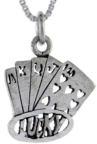 Sterling Silver Lucky Word Pendant, 1 inch wide 