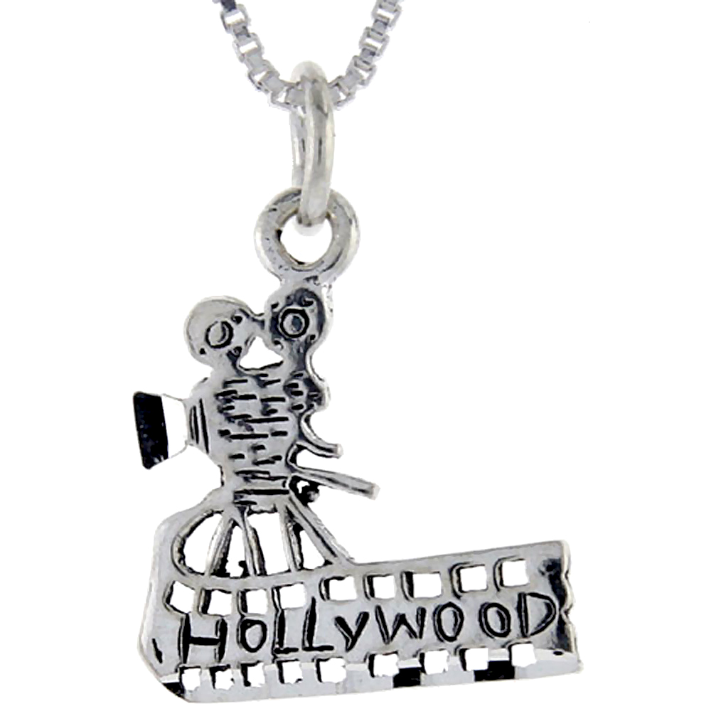 Sterling Silver Hollywood Word Pendant, 1 inch wide 