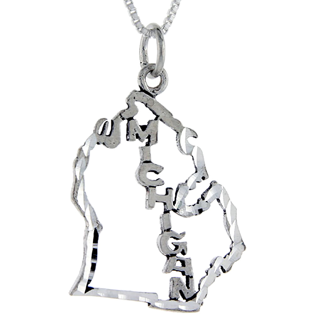 Sterling Silver Michigan Word Pendant, 1 inch wide 