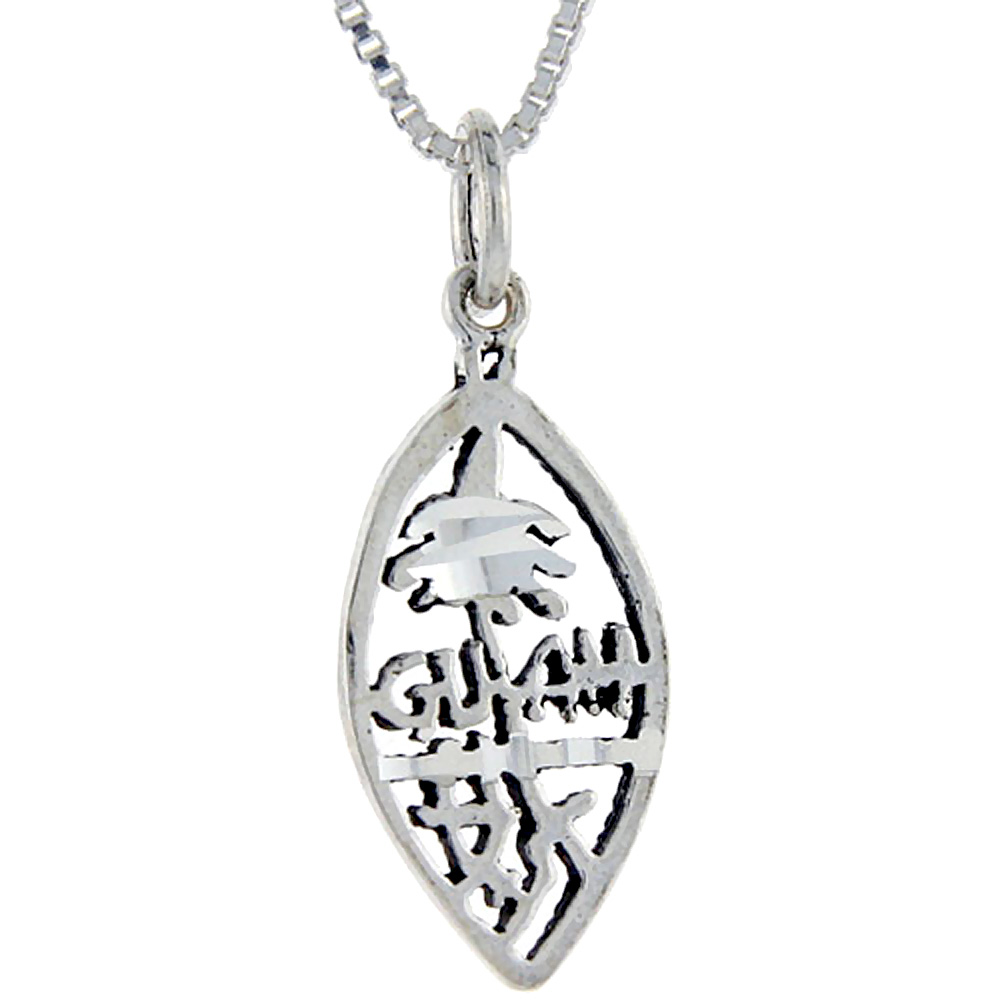 Sterling Silver Guam Word Pendant, 1 inch wide 