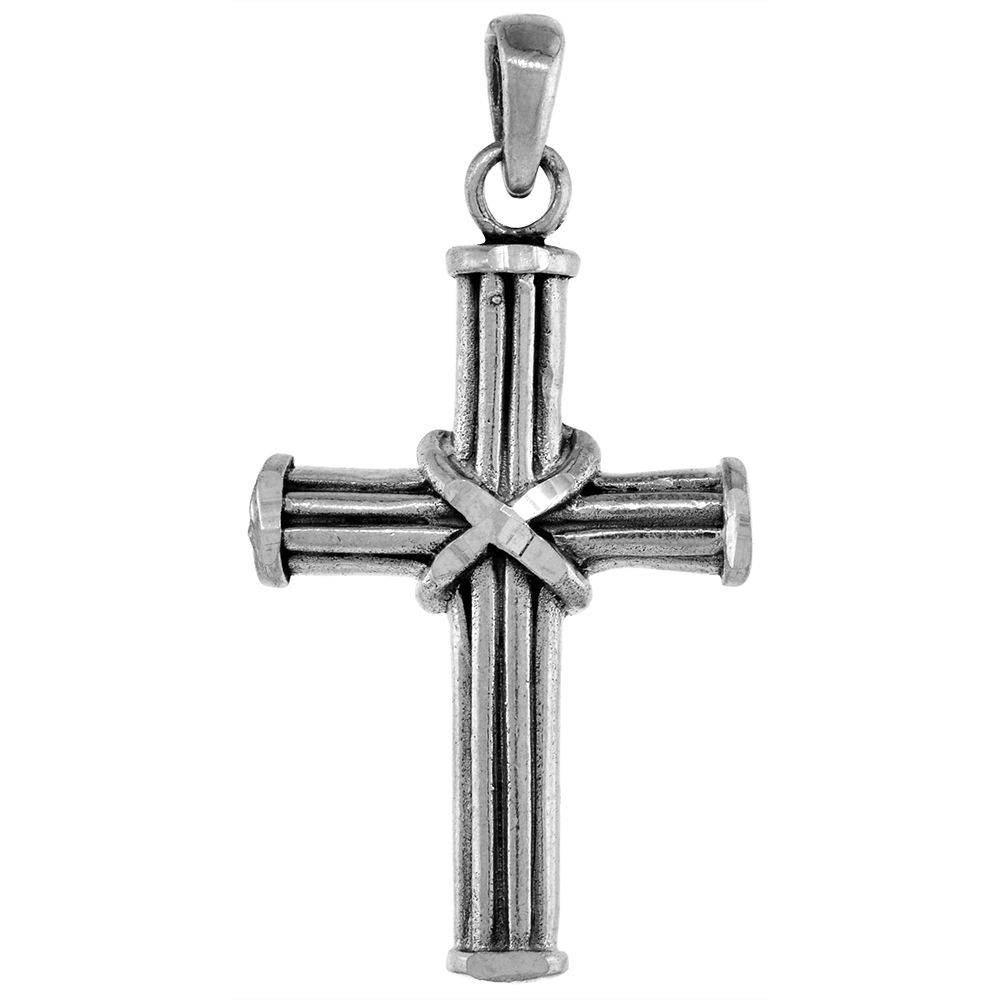 1.4 inch Sterling Silver Rope Cross Pendant for Men and women Diamond-Cut Oxidized finish NO Chain
