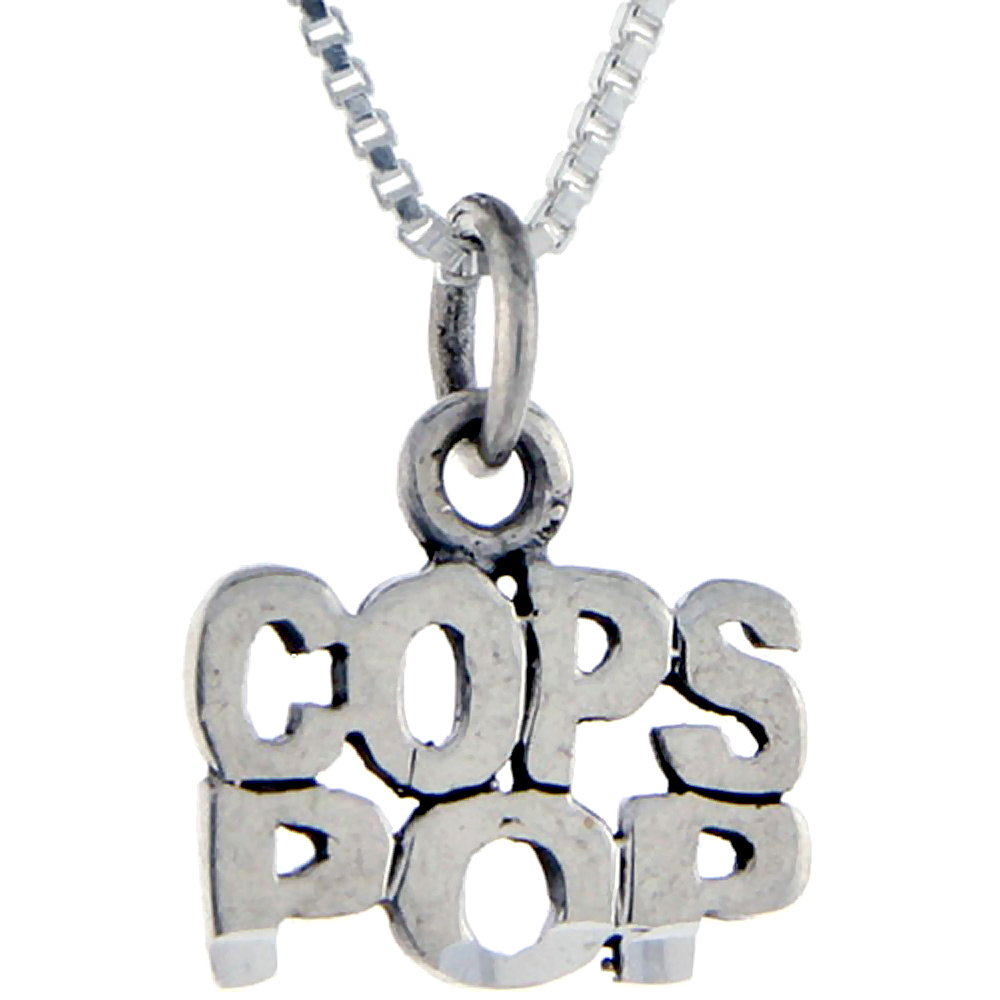 Sterling Silver Cops Pop Word Pendant, 1 inch wide 