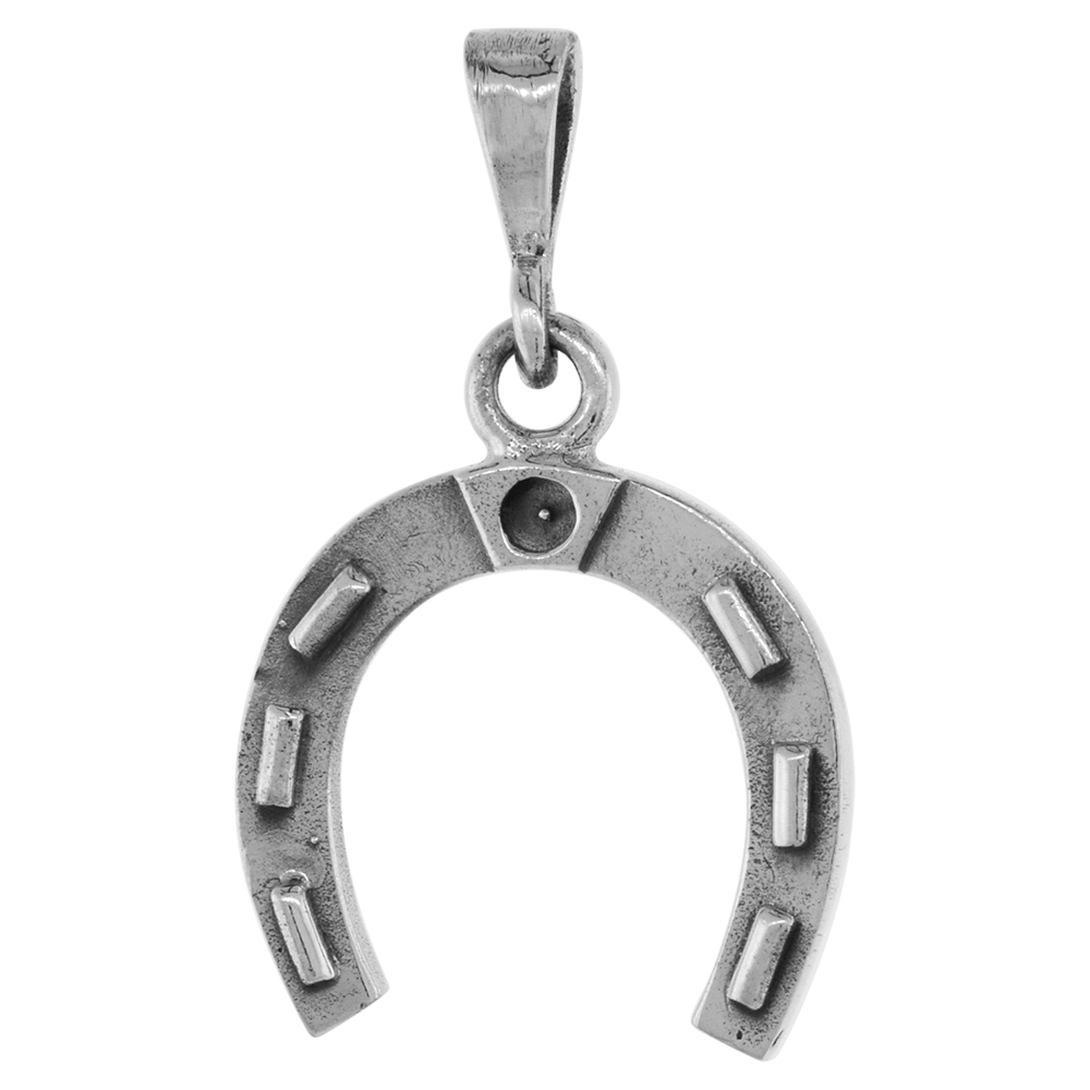 Small 3/4 inch Sterling Silver Horseshoe Necklace for Men and Women Diamond-Cut Oxidized finish available with or without chain