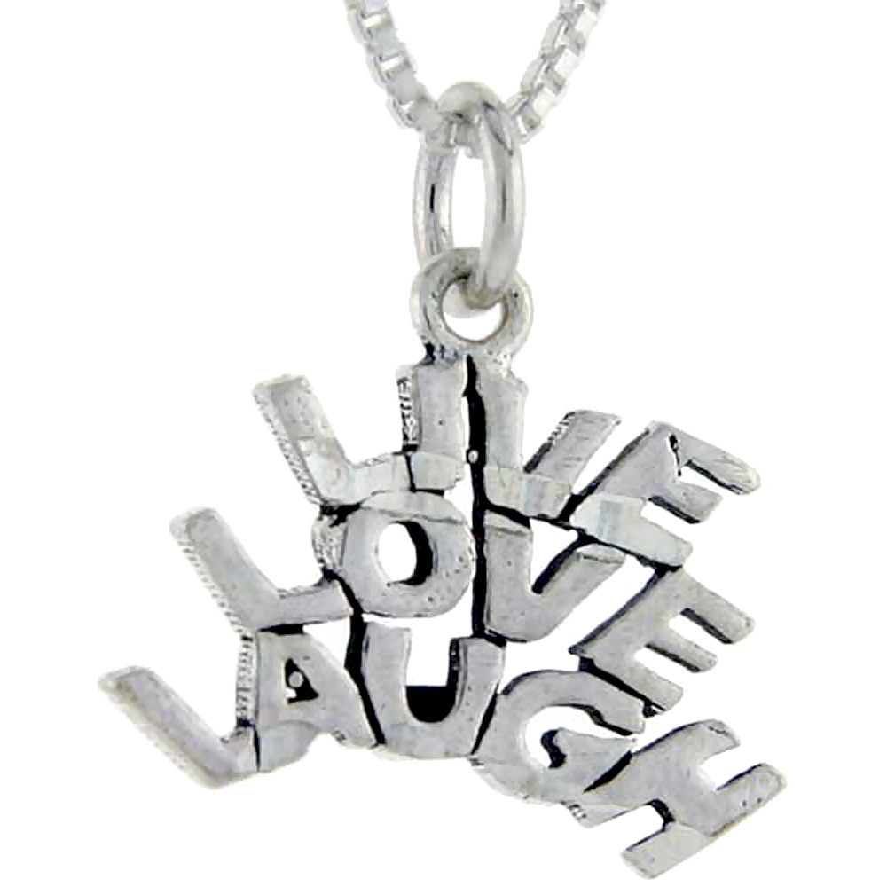 Sterling Silver Live, Love, Laugh Word Pendant, 1 inch wide 
