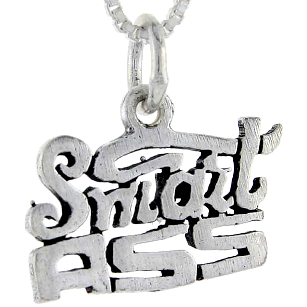 Sterling Silver Smart Ass Word Pendant, 1 inch wide 
