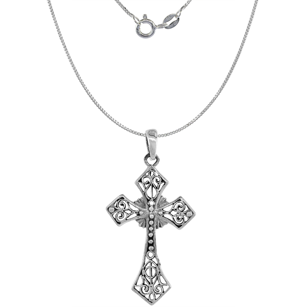 1.4 inch Sterling Silver Filigree Coptic Cross Necklace for Men and women Diamond-Cut Oxidized finish available with or without chain