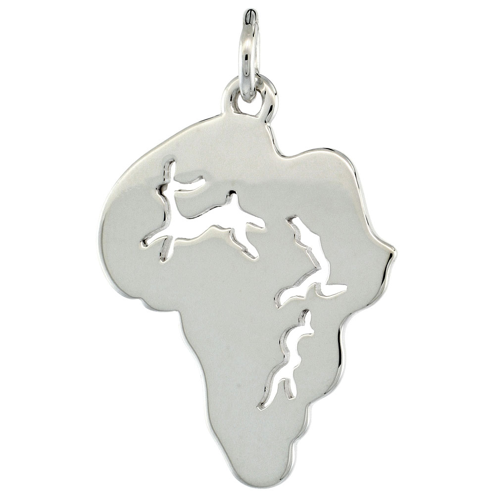 Sterling Silver Continent of Africa Pendant 1 inch wide