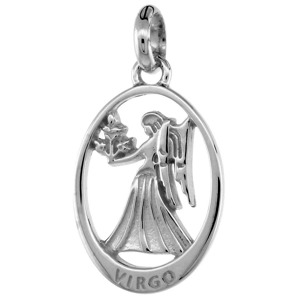 Small Oval Sterling Silver Zodiac Sign VIRGO Pendant for Women Flawless Polished Finish 3/4 inch No Chain