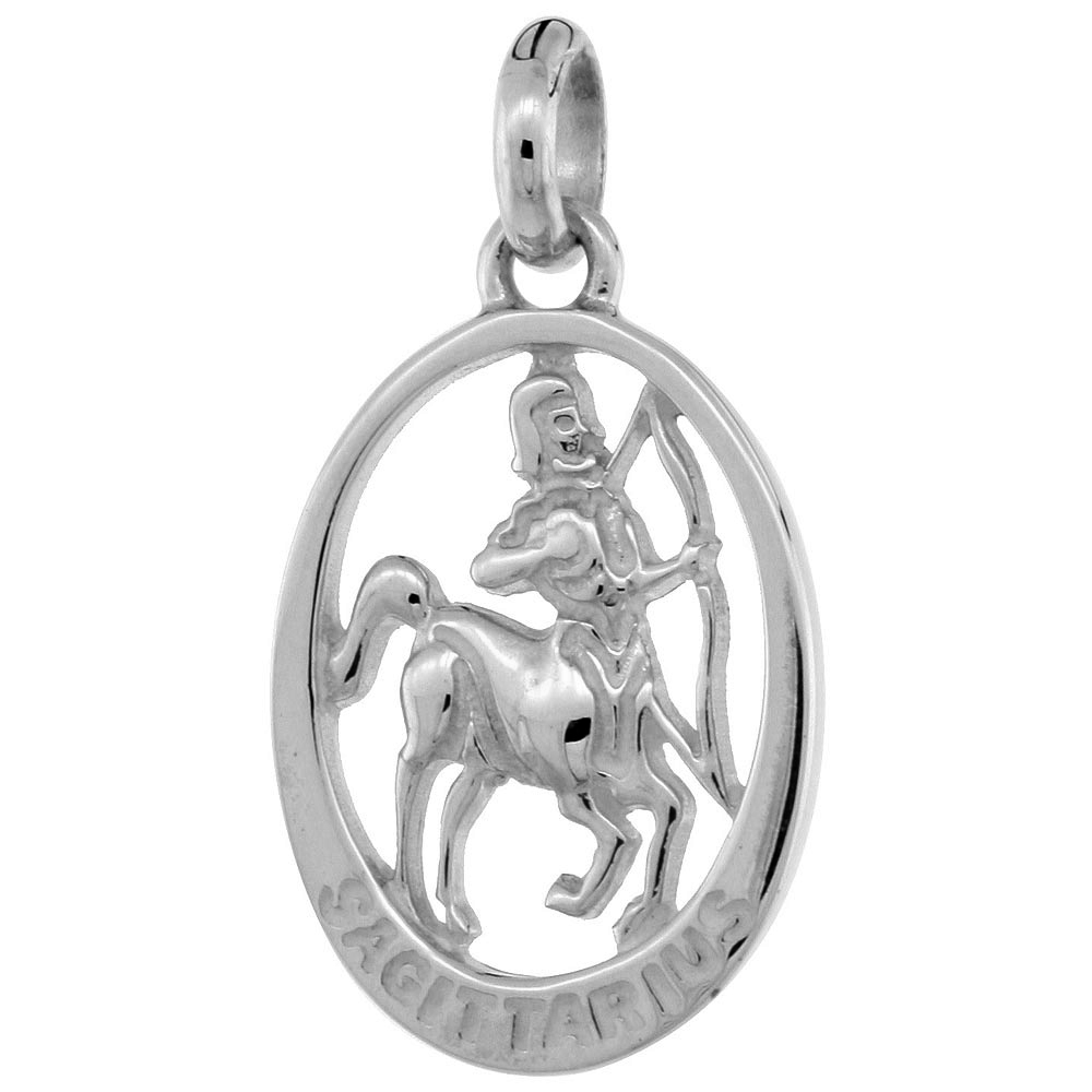 Small Oval Sterling Silver Zodiac Sign SAGITTARIUS Pendant Women Flawless Finish 3/4 inch No Chain