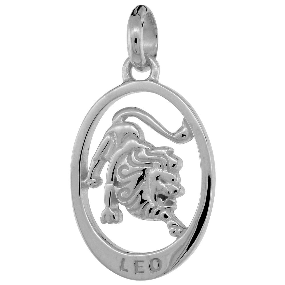 Small Oval Sterling Silver Zodiac Sign LEO Necklace Women Flawless Finish 3/4 inch Singapore_Chain
