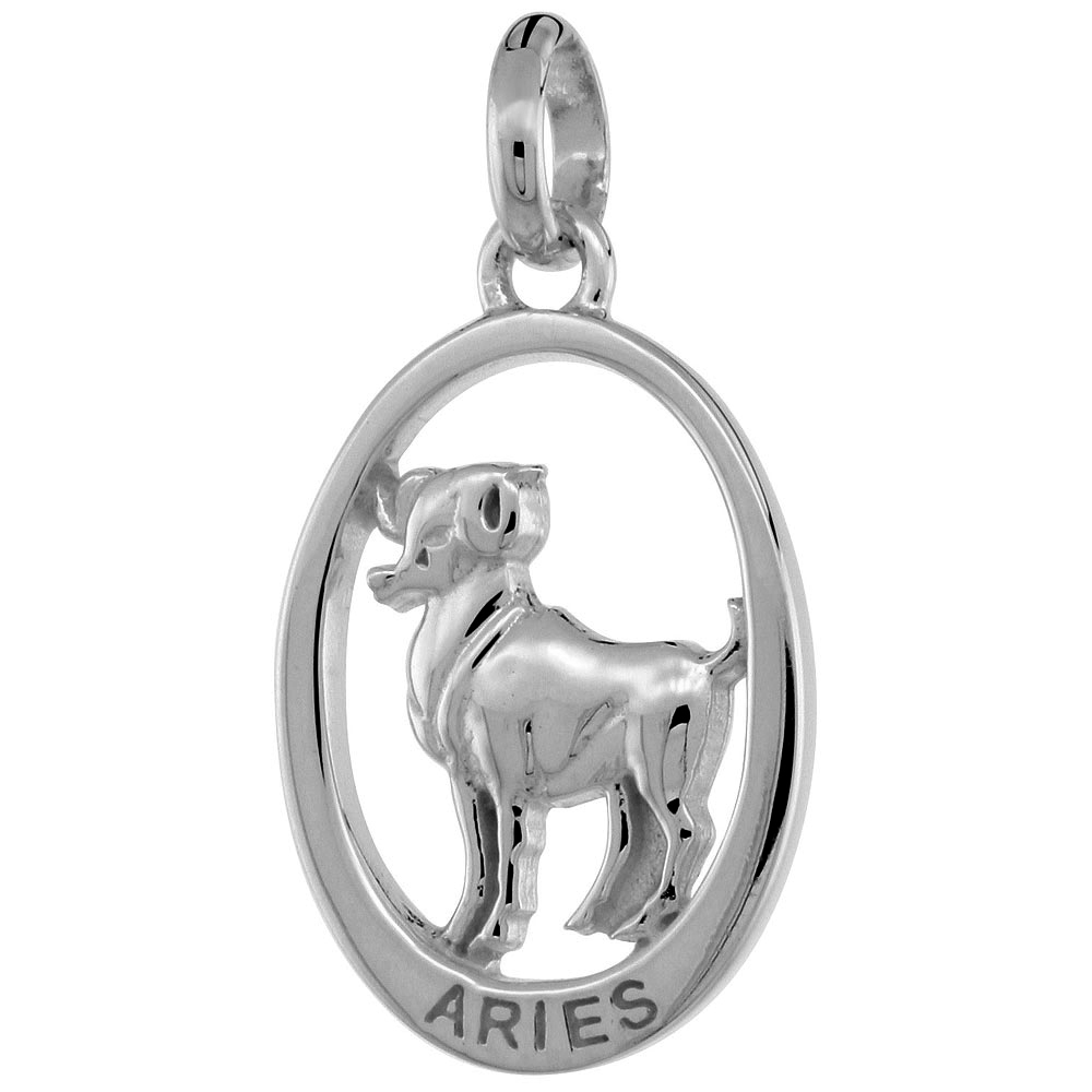 Small Oval Sterling Silver Zodiac Sign ARIES Pendant for Women Flawless Polished Finish 3/4 inch No Chain