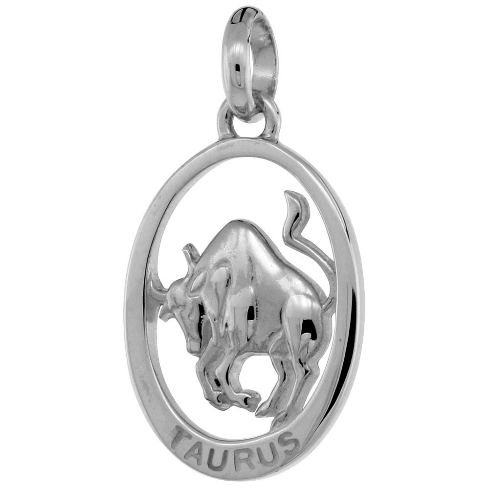 Small Oval Sterling Silver Zodiac Sign TAURUS Pendant Women Flawless Polished Finish 3/4 inch No Chain