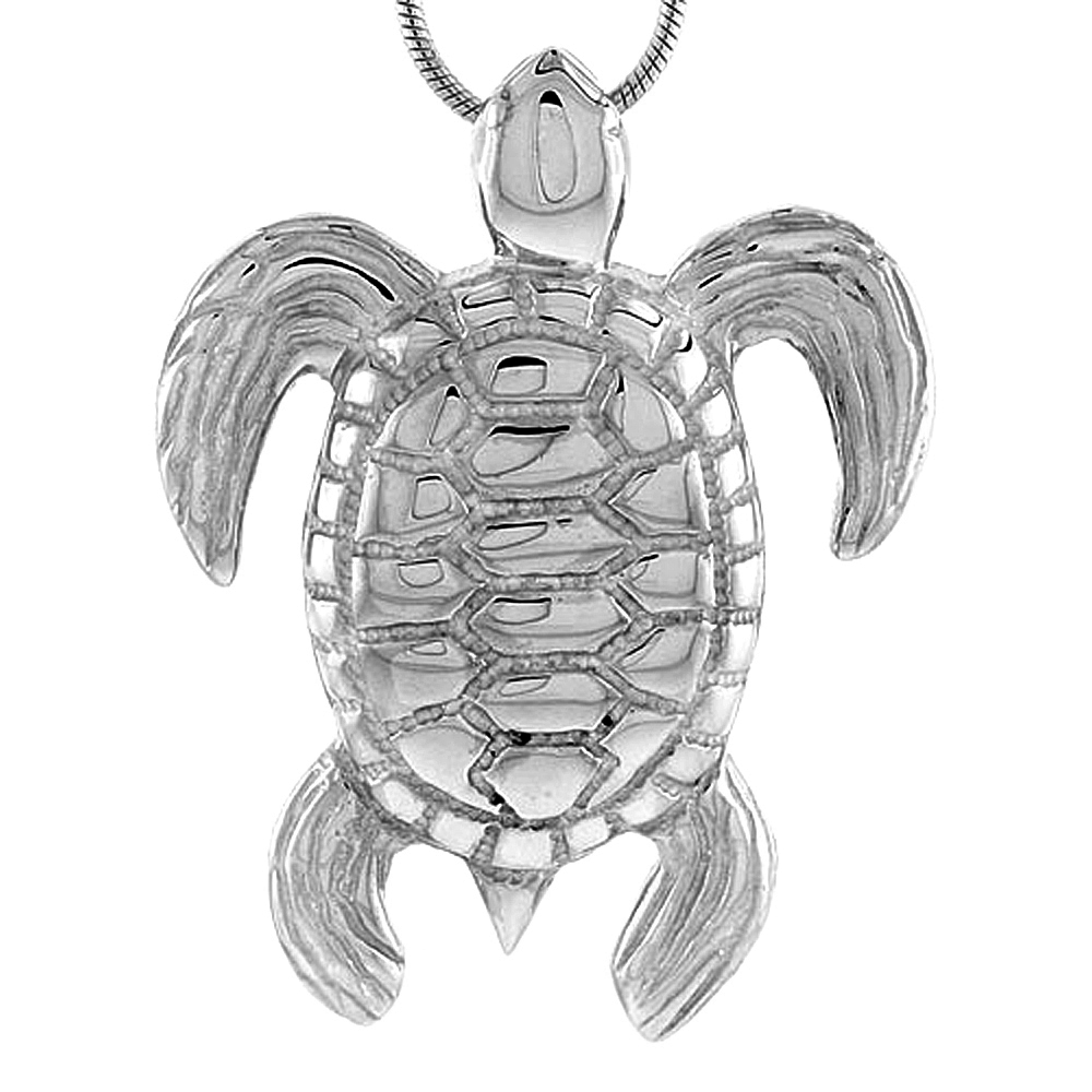 Sterling Silver Sea Turtle Pendant Flawless Quality, 1 5/16 inch wide 