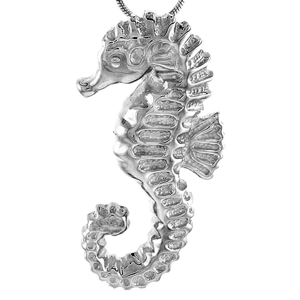 Sterling Silver Seahorse Pendant Flawless Quality, 1 1/2 inch wide