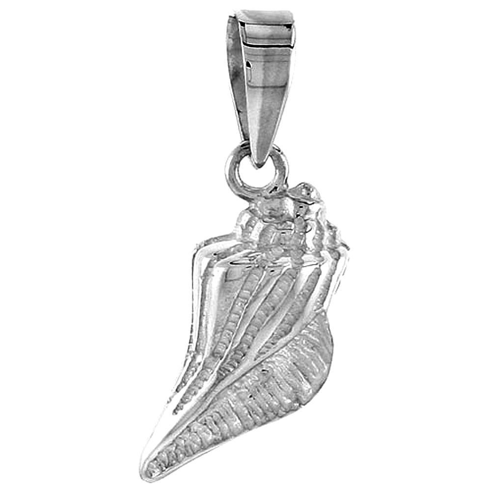 Sterling Silver Conch Seashell Pendant Flawless Quality, 3/4 inch wide 