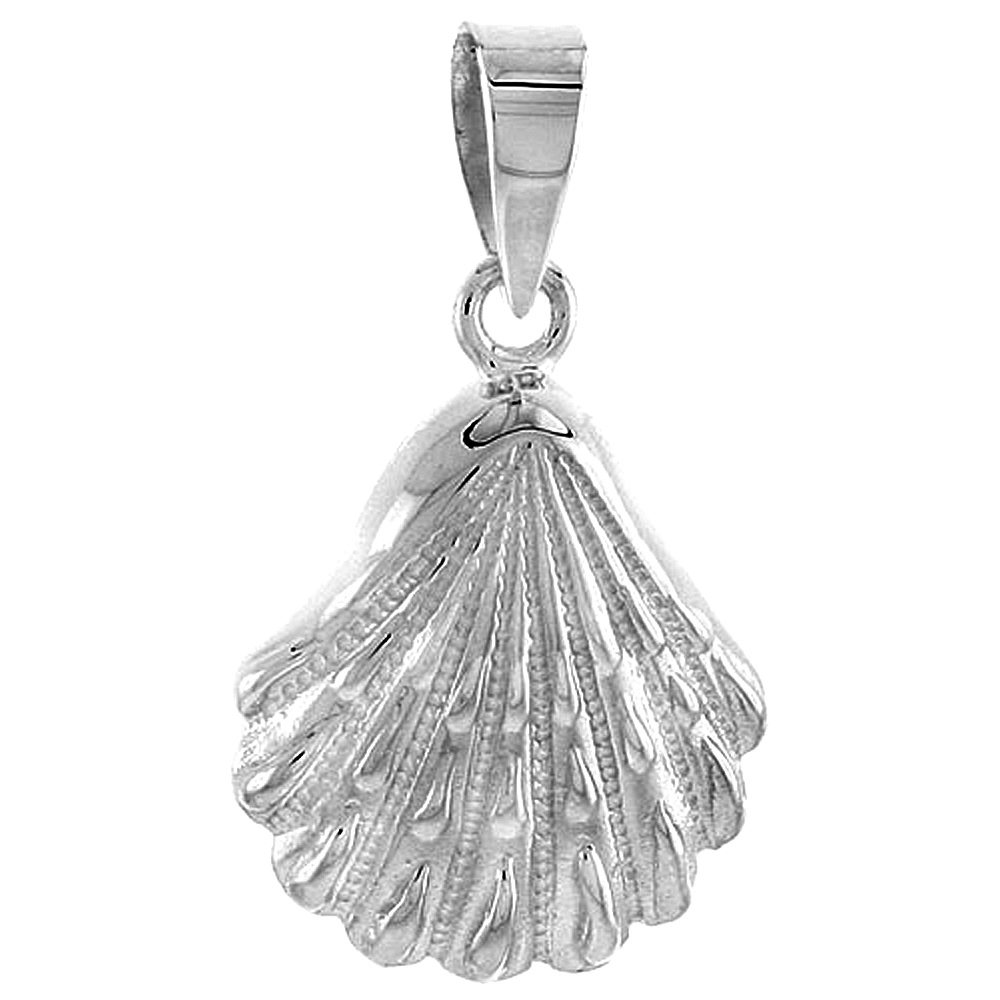 Sterling Silver Scallop Clam Shell Pendant Flawless Quality, 3/4 inch wide 