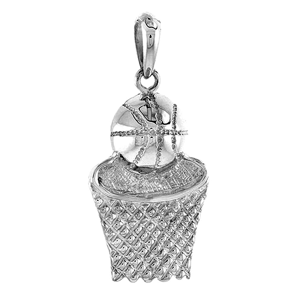 Sterling Silver Basketball Pendant Flawless Quality, 1 1/16 inch wide 