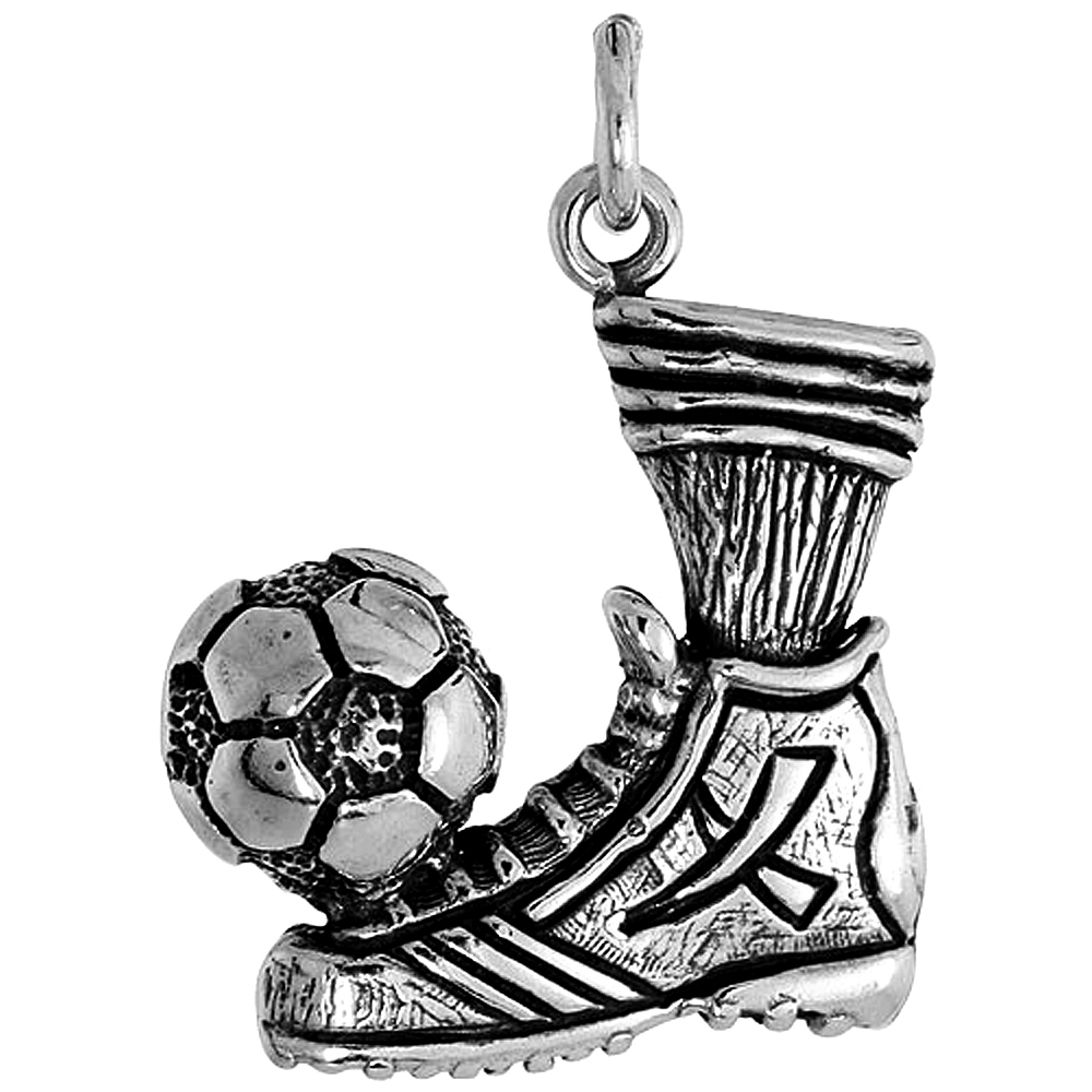 Sterling Silver Soccer Ball &amp; Shoe Pendant Flawless Quality, 7/8 inch wide 