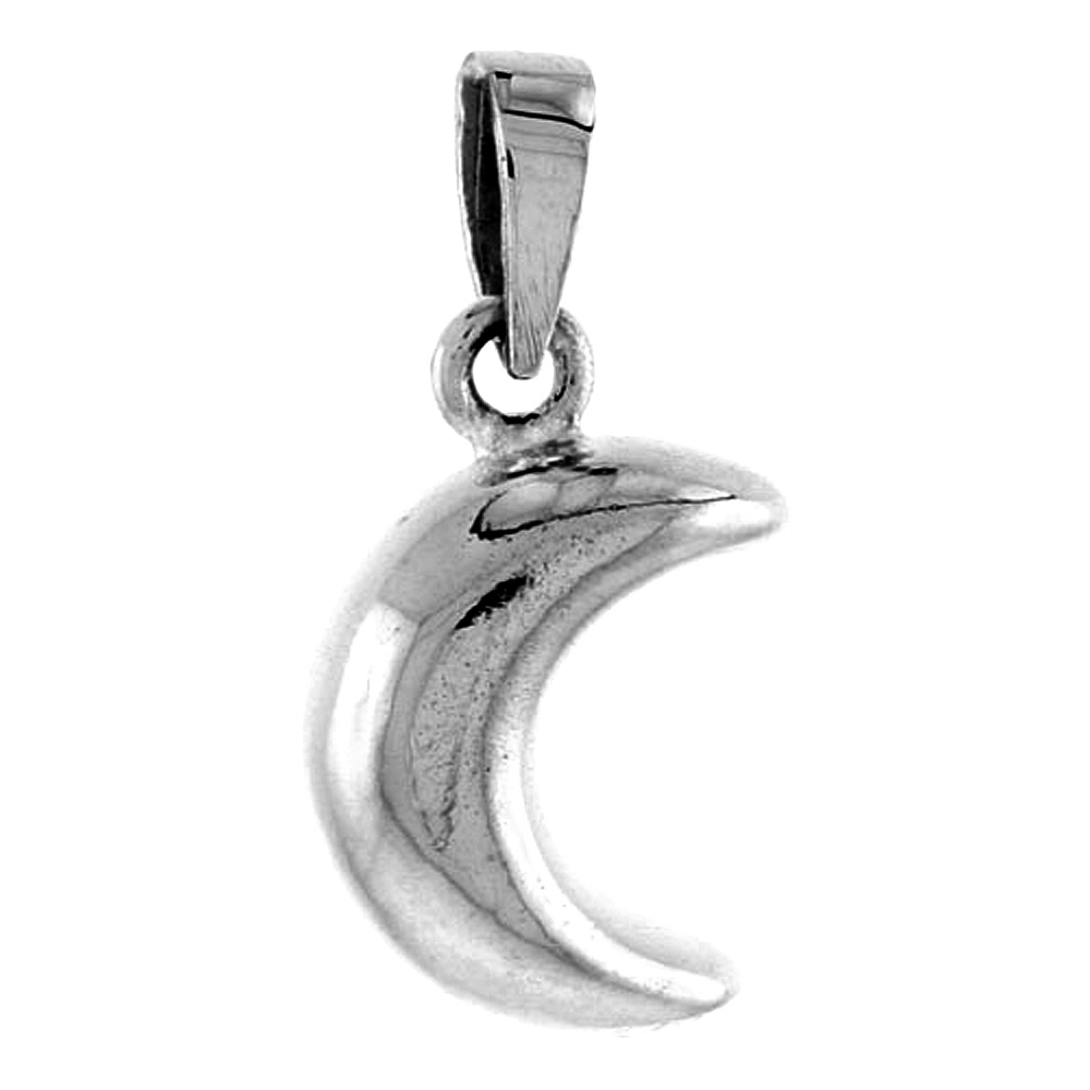 Sterling Silver Crescent Moon Pendant, 3/4 inch wide 