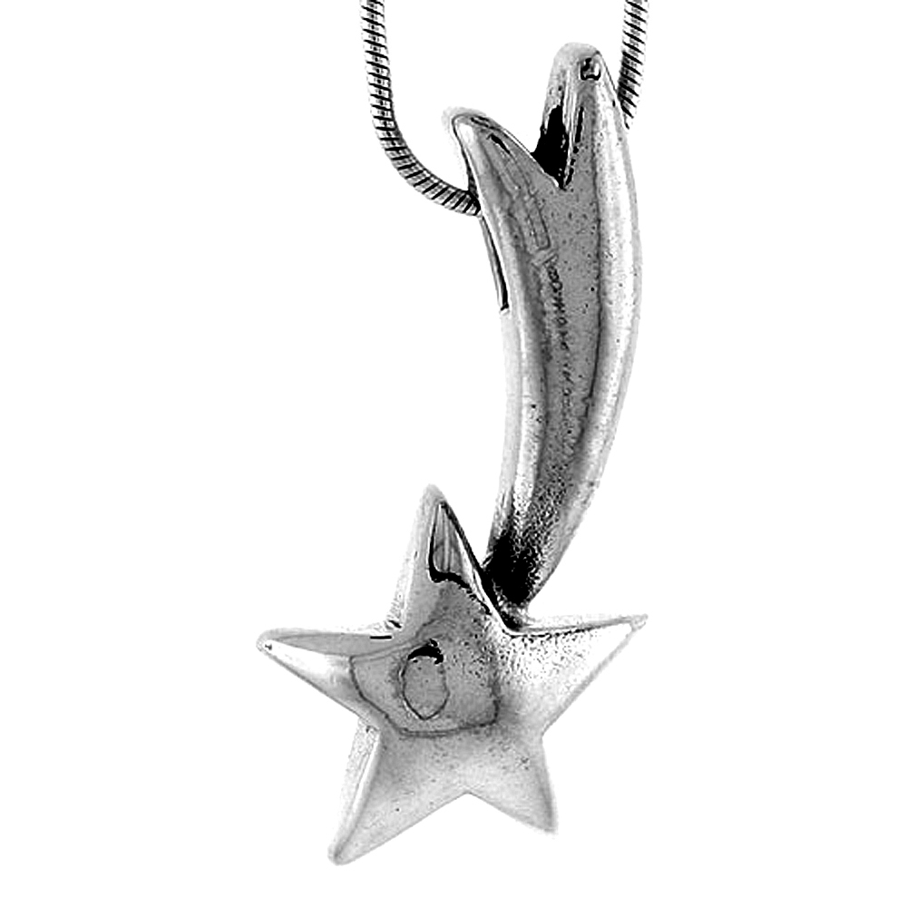 Sterling Silver Shooting Star Pendant, 1 1/4 inch wide 