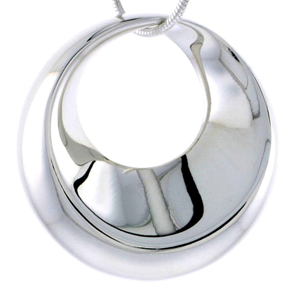 Sterling Silver Round Pendant Flawless Quality, Slide 1 inch wide 