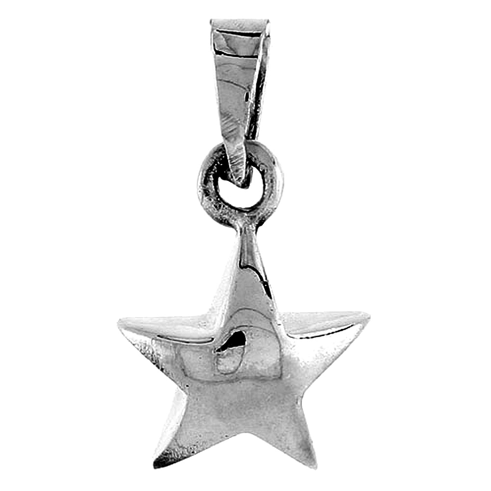 Sterling Silver Polished Star Pendant, 1/2 inch wide 