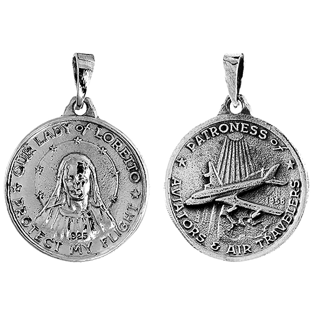 Sterling Silver Lady of Loretto, Aviators Protector Medal, 1 inch wide 