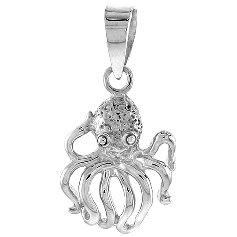 Sterling Silver Octopus Pendant 3/4 inch wide