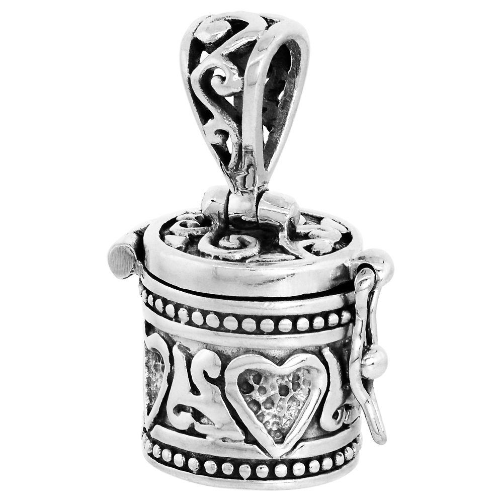 Sterling Silver Prayer Box Pendant Heart Design 1/2 inch