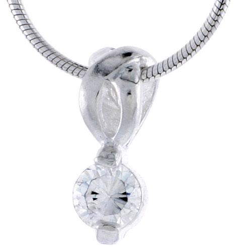 High Polished Sterling Silver 9/16&quot; (14 mm) tall Pendant, w/ 5mm Brilliant Cut CZ Stone, w/ 18&quot; Thin Box Chain