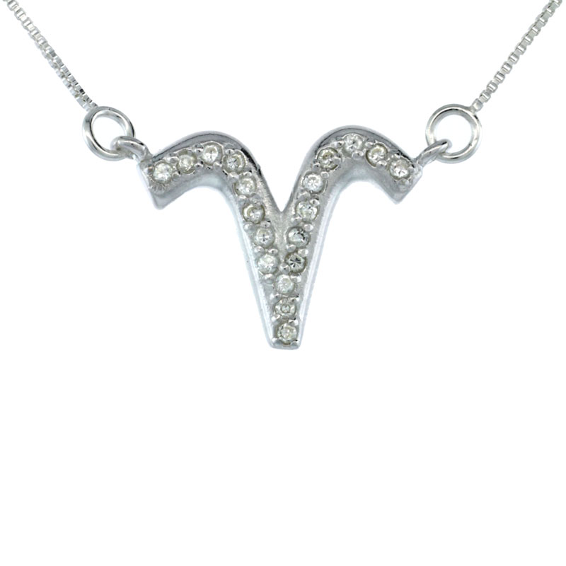 Sterling Silver Zodiac Sign Aries Pendant Necklace, &quot; The Ram &quot; Astrological Sign ( Mar 21 - Apr 20 ), 11/16 in. (17 mm) tall