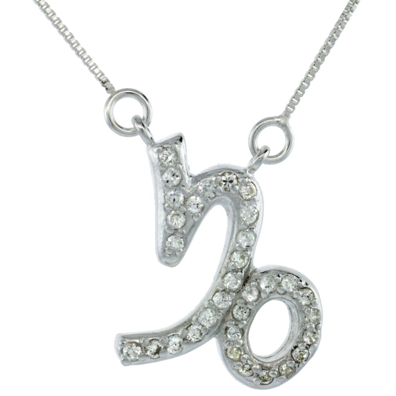 Sterling Silver Zodiac Sign Capricorn Pendant Necklace, &quot; The Sea-Goat &quot; Astrological Sign ( Dec 22 - Jan 19 ), 15/16 in. (24 mm) tall