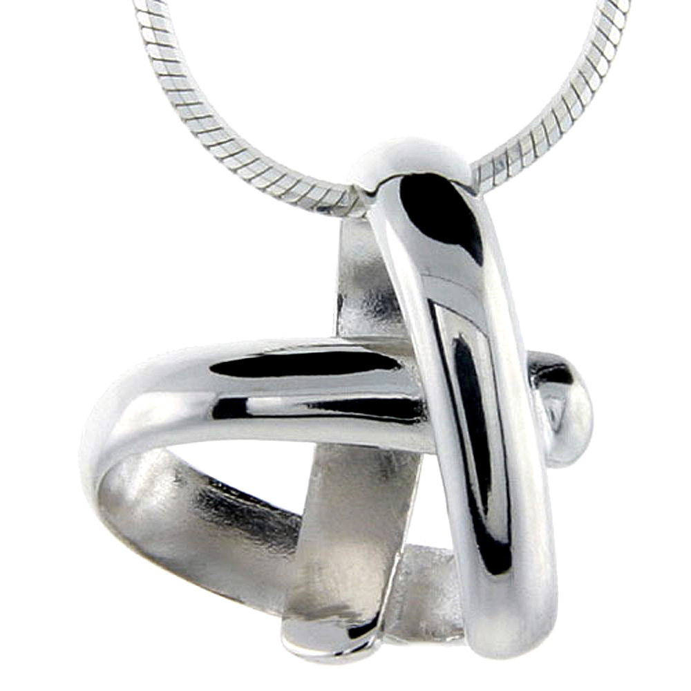 Beautiful Sterling Silver Love Knot Floating Heart Necklace, 5/8 x 5/8 inch