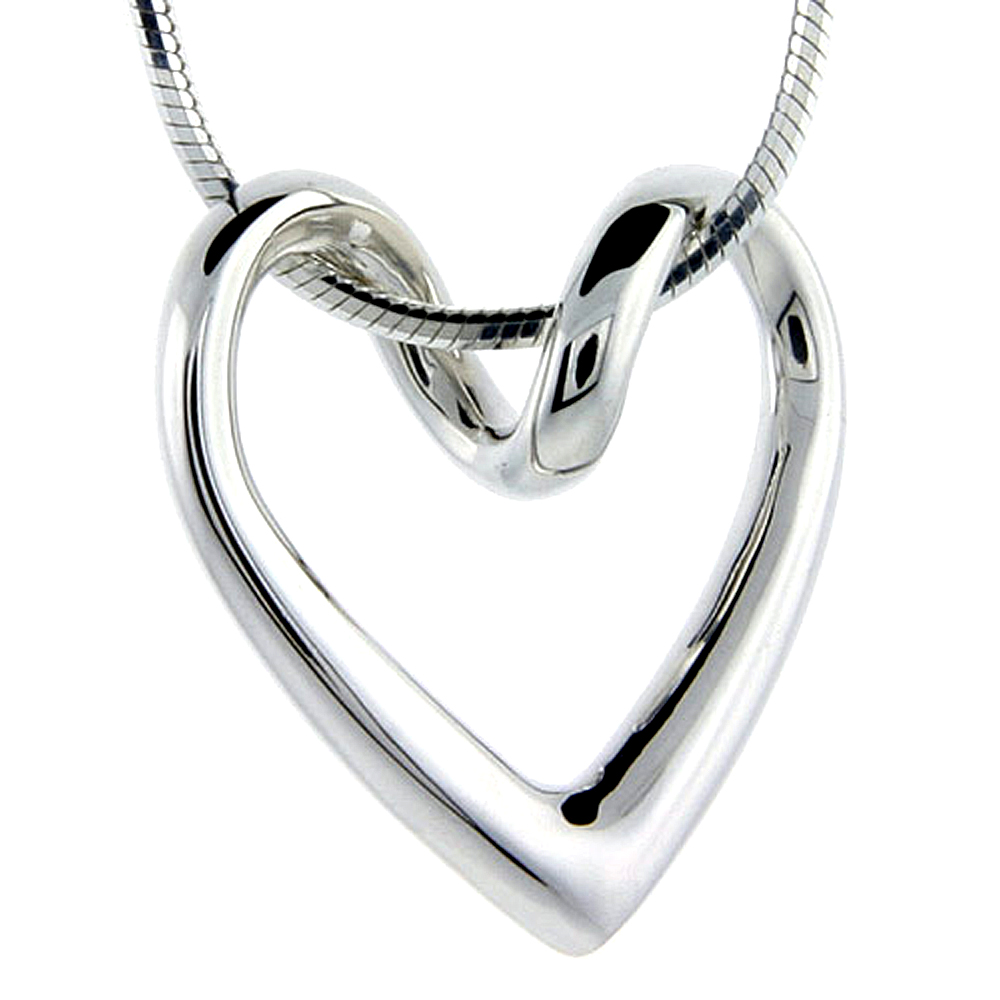 Flawless Sterling Silver Floating Heart Necklace, 3/4 x 3/4 inch